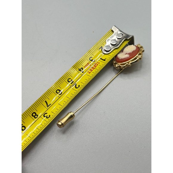 Vintage Signed TRIFARI Costume Cameo Stick Pin Lapel Pin Gold Tone & Faux Cameo - Picture 6 of 6